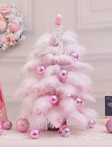 Ensemble d'arbre de noël en plumes roses de 45cm, ornements décoratifs d'arbre de noël bleu, mini arbre de noël, réveillon du nouvel an, décoration de bureau, cadeau créatif de vacances