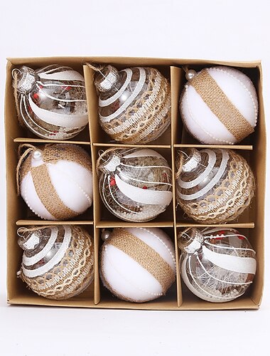 9 stk. julekuler, ballpynt, 8 cm juledekorasjon, kreativ juletrepynt, hengende pynt til fest, bryllup og høytid