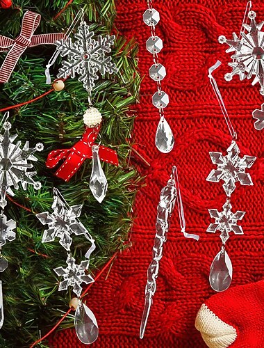 10 sztuk kryształowych ozdób choinkowych do dekoracji choinkowych - wiszące akrylowe ozdoby w kształcie płatków śniegu z zawieszkami w kształcie kropli do zimowej krainy czarów, kryształowe dekoracje żyrandola