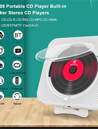 Φορητός CD Player KC-909 με ενσωματωμένο ηχείο Στερεοφωνικός με διπλή έξοδο 3.5mm LED Οθόνη Τοίχου με τηλεχειριστήριο IR Υποστηρίζει CD/BT/FM/TF Card/AUX - Δώρο για Ημέρα του Αγίου Βαλεντίνου