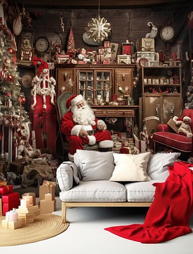 Decoraciones navideñas, tapiz colgante de Papá Noel, arte de pared, tapiz grande de Navidad, decoración mural, fotografía, telón de fondo, manta, cortina, hogar, dormitorio, sala de estar