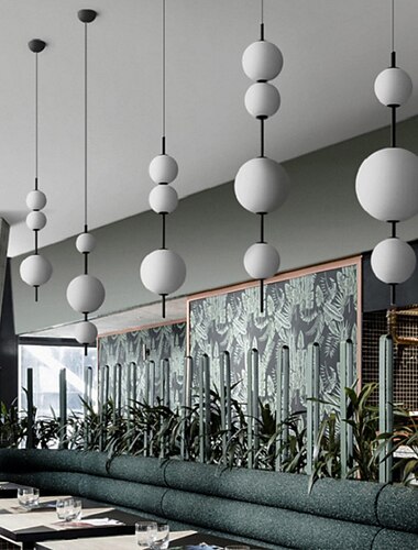 LED-Pendelleuchte, schwarz-weiß, Globus, Küche, Pendelleuchte, auf der Insel, lange Bar-Pendelleuchte, langer linearer Kronleuchter aus der Mitte des Jahrhunderts, Kugel-Deckenpendel-Kronleuchter,