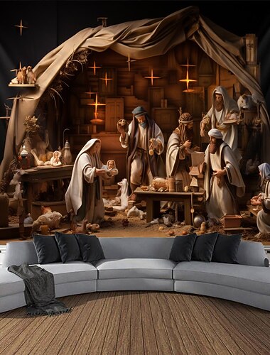 Decoraciones de Navidad Natividad bautismo colgante tapiz arte de la pared Navidad gran tapiz mural decoración fotografía telón de fondo manta cortina hogar dormitorio sala de estar decoración