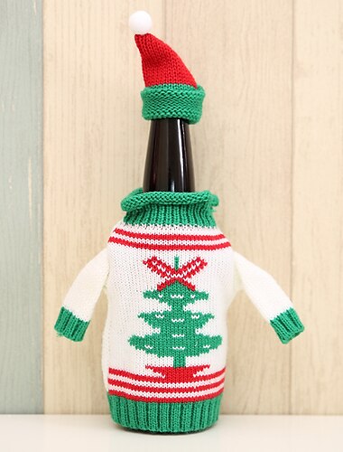 2er-Pack Weinflaschen-Pullover-Überzugsbeutel, Weihnachtsmann-Strickmütze, Neujahr, Weihnachten, Familie