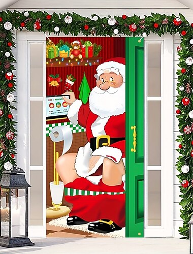 decorazioni natalizie per porte, copriporta per bagni di Babbo Natale, arazzo per porte, tenda per porte, decorazione per fondale natalizio, striscione per porta d'ingresso, decorazioni per feste di