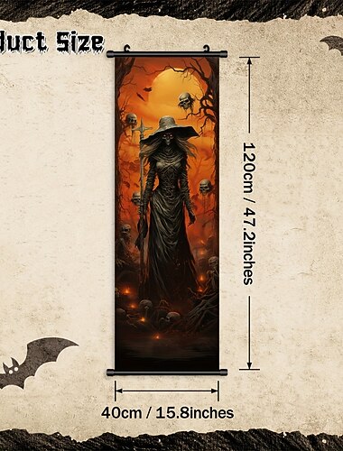 1 stk halloween plakat med bøjler gårdsplads skelet spøgelse græskar flagermus fest heks maleri lanterne fortryllende vægkunst lærred plakater kunst til hjemmet stue dekoration væg kunst indretning
