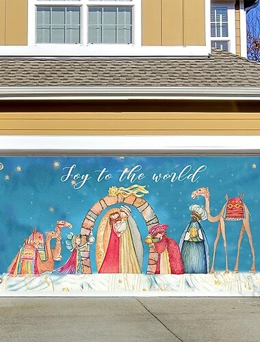 kerstdeurversieringen kerststal buiten garagedeurhoes kerstbanner grote achtergronddecoratie voor vakantie buiten garagedeur huis muurdecoraties