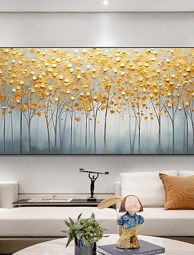 dipinto a olio fatto a mano su tela decorazione artistica da parete originale albero giallo texture alberi completi per la decorazione domestica con cornice allungata senza cornice interna dipinta