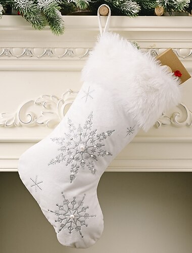 χριστουγεννιάτικες κάλτσες νιφάδα χιονιού λευκές χριστουγεννιάτικες κάλτσες με ψεύτικη γούνα μεγάλες χριστουγεννιάτικες κάλτσες χριστουγεννιάτικα στολίδια για στολίδια χριστουγεννιάτικου δέντρου