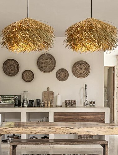 κρεμαστό φωτιστικό rattan 40/50cm ρετρό κρεμαστή λάμπα υφαντό κρεμαστό φωτιστικό ψάθινο αμπαζούρ κρεμαστό φωτιστικό για τραπέζι φαγητού εστιατορίου 110-240v