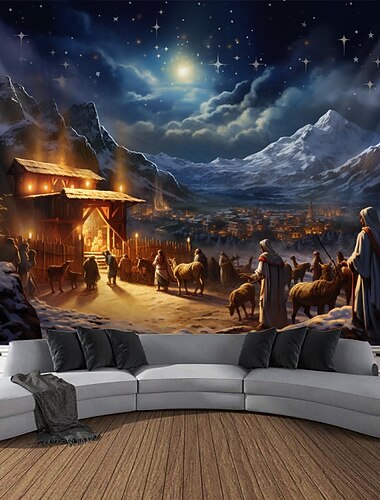 Adornos navideños, belén, bautismo, tapiz colgante, arte de pared, tapiz grande de Navidad, decoración mural, fotografía, telón de fondo, manta, cortina, decoración del hogar, dormitorio, sala de