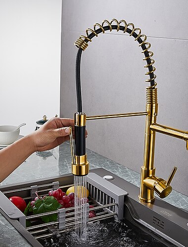 torneira de cozinha - alça única, um furo galvanizado extraível / pull-down montado no deck, torneiras de cozinha contemporâneas modernas