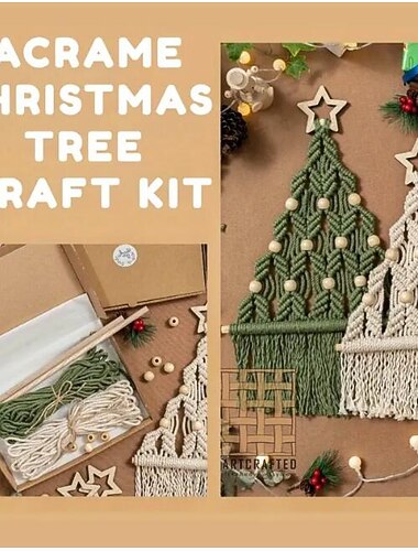 Albero di Natale fai da te in macramè, kit fai da te per albero di Natale intrecciato da 2 pezzi, kit regalo artigianale di Natale adatto come regalo per amici di famiglia
