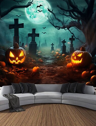 halloween dekorace gobelín jack o lucerna dýňová výzdoba nástěnné umění velký závěsný gobelín nástěnná malba výzdoba fotografie pozadí přikrývka opona domácí ložnice obývací pokoj netopýr strašidelný