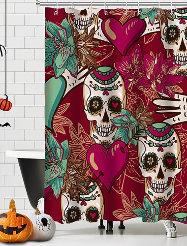 Halloween-Geister-Duschvorhang mit Haken, Badezimmer-Dekor, wasserdichtes Stoff-Duschvorhang-Set mit 12 Kunststoff-Haken