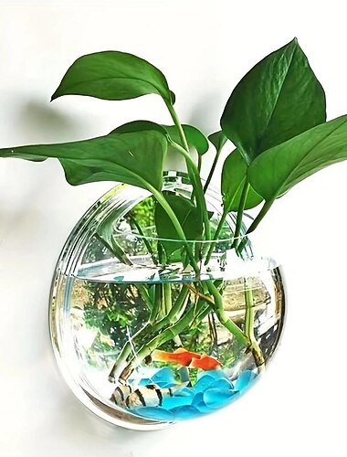 אדנית הידרופוניקה ניקוב חינם, עציץ לקישוט הבית תלוי על קיר הר בועות אקווריום קערת דגים אקווריום מיני סיר ביתי (ללא צמח) קישוט חתונה