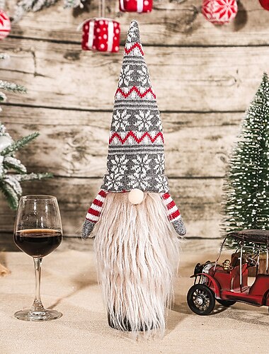 couverture de bouteille de vin de poupée sans visage de gnome de Noël, bas de Noël pour enfants, ornement de poupée de couple de gnomes, charmante décoration de fenêtre, ornement de maison festif