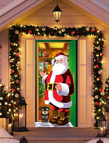 couverture de porte de noël drôle père noël elfes porte suspendue couvertures père noël toile de fond bannière de fond de noël pour les décorations de fête de noël