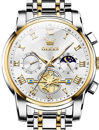 Montre à quartz OLEVS pour hommes montre décontractée à la mode phase de lune calendrier lumineux chronographe montre en acier inoxydable