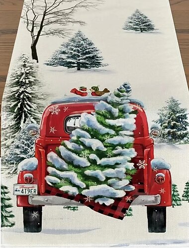 czerwony bieżnik, sezonowa dekoracja stołu w stylu wiejskiego domu na zimowe wakacje