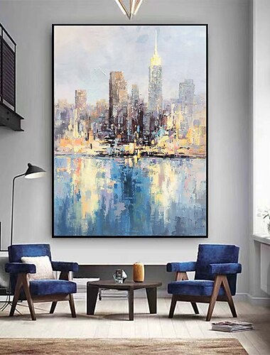 Handgefertigtes handgemaltes modernes Stadt-Ölgemälde, Wandkunst, Stadtlandschafts-Ölgemälde, Regentag-Gemälde, Straßenlandschaftsgemälde, originales Stadtkunstgemälde, Dekor, gerollte Leinwand, kein