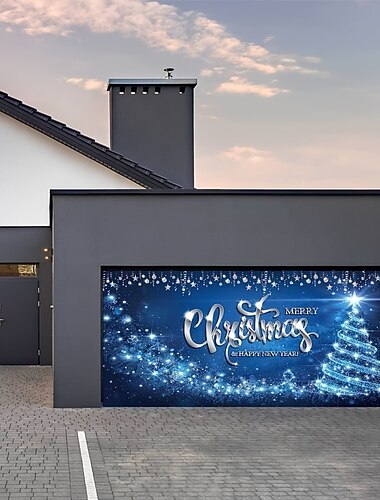 decorações de porta de natal capa de porta de garagem ao ar livre banner de natal atmosfera azul árvore grande cenário decoração capa de porta de veado decoração para feriado porta de garagem ao ar