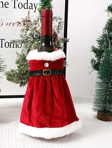 decorazione natalizia per vino borsa creativa per vino rosso, copribottiglia per vino con abito natalizio, decorazione per bottiglia di vino con gonna natalizia, copribottiglia per vino rosso natalizio
