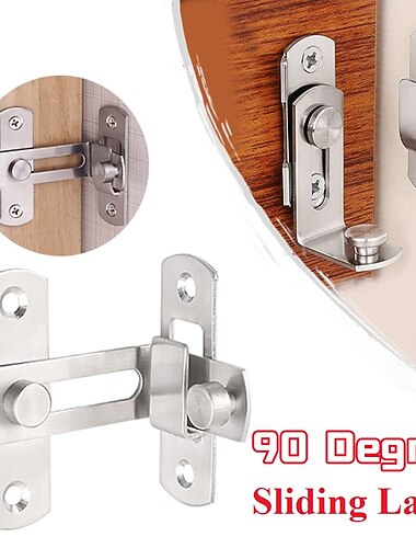 Loquet coulissant de porte rabattable, en acier inoxydable à 90 degrés, serrure de sécurité, boucle de porte incurvée à angle droit