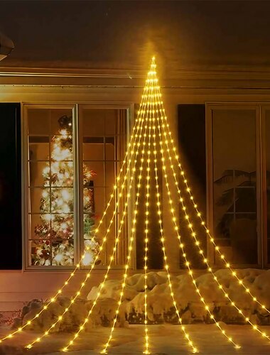guirlande lumineuse d'arbre en cascade 180 LED lumière de cascade d'arbre de Noël 9 gouttes 78,74 pouces guirlande lumineuse extérieure prise USB 8 modes rideau de fenêtre lumière de glaçon pour la