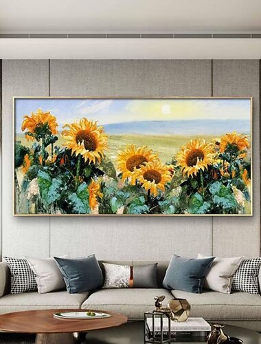 手作り油絵キャンバス壁アート装飾大抽象オレンジヒマワリの花の絵画厚いアート家の装飾ロールフレームレス未延伸絵画