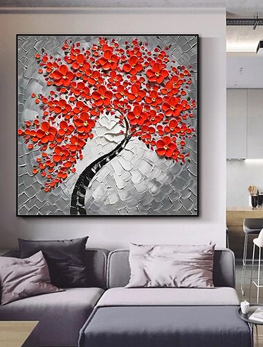 Mintura 手作り厚いテクスチャ花油絵キャンバス壁アート装飾現代抽象ツリー画像家の装飾用ロールフレームレス未伸張絵画