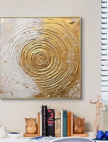 pintura dourada e branca arte de parede texturizada dourada pintada à mão arte circular dourada em tela arte de parede dourada pintura abstrata dourada tela enrolada (sem moldura)