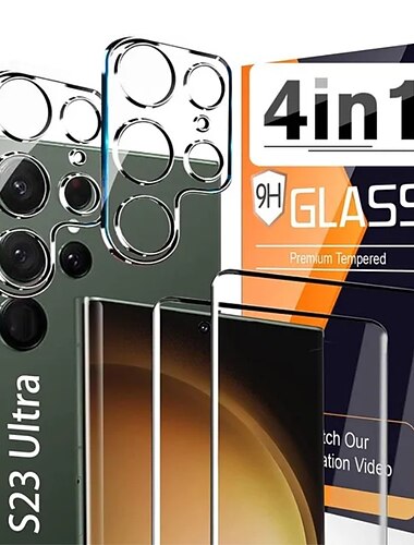 [2+2パック] スクリーンプロテクター+カメラレンズプロテクター 用途 サムスンのギャラクシー S25ウルトラ S25 Ultra Plus S24 Ultra Plus S23 S22 S21 S20 Ultra Plus FE S10 強化ガラス 硬度9H 指紋防止 ハイディフィニション(HD) 3Dタッチ対応 傷防止