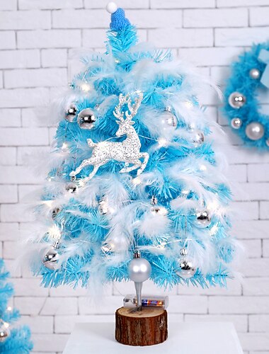 pacote de penas de árvore de natal rosa decoração de natal tampo de mesa azul pequena árvore de natal