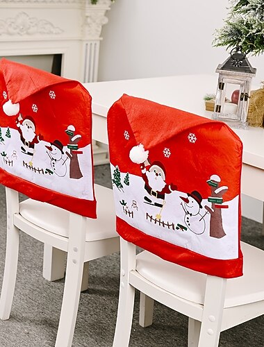 Weihnachtsmann-Stuhlhussen mit rotem Hut für Küche, Esszimmer, Party, Tisch, Stuhldekoration