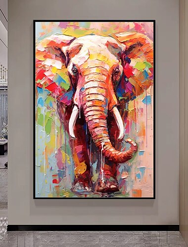 Mintura pinturas a óleo de animais elefantes artesanais em tela arte de parede decoração moderna imagem abstrata para decoração de casa pintura sem moldura enrolada e não esticada