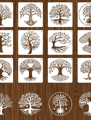 12 stk levetid for tremaling malingssjablonger gjenbrukbare sjablonger veggsjablonger gjør-det-selv håndverkssjablonger (tretema)