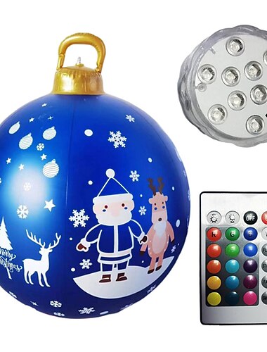 60CM Kültéri Karácsonyi Inflatable Díszített Gömb Fény Távirányítóval PVC Óriási Nagy Karácsonyi Díszek Karácsonyfához Parti Kert Díszek Játék Gömb Színes Fénnyel