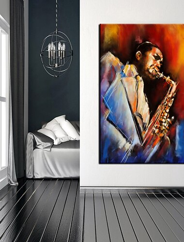 håndlaget jazzfigur maleri moderne kunstverk den nyeste hotelldekorasjonen håndmalt musiker jazzspiller oljemaleri veggkunst studio dekor gave til dekor rullet lerret