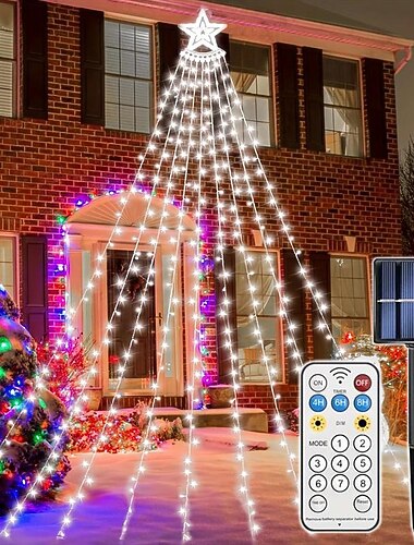 Joulu aurinkoenergia tähti valoketju ulkona 11,5 jalkaa 350LED vesiputousvalot joulukuusivalot helppo asennus vesitiiviit joulun valot pihan joulukoristeet häitä varten