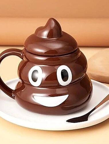 Lustiger Poop-Keramikbecher, Cartoon-Lächeln, Kaffee- und Milchbecher, Porzellan-Wasserbecher mit Handgriffdeckel, Teetasse, Bürotrinkgeschirr