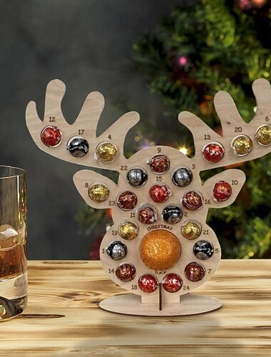 Calendrier de l'Avent en Bois de Noël 2025 Calendrier de Compte à Rebours de 24 Jours jusqu'à Noël avec Chocolats Bonbons Cadre Support en Forme de Cœur pour Donuts Décor de Fête Ornement de Bureau à