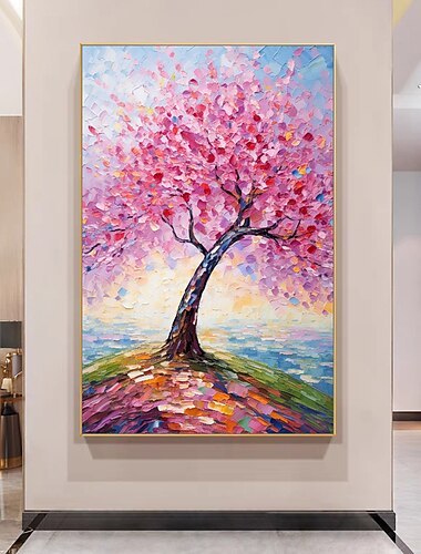 Handgemacht Hang-Ölgemälde Handgemalte Vertikal Abstrakt Blumenmuster / Botanisch Modern Ohne Innenrahmen (ohne Rahmen)