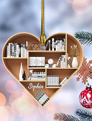 decorazioni per albero di Natale, ciondolo per libreria a cuore quadrato, ornamento a cuore per libreria della biblioteca, decorazioni per la stanza