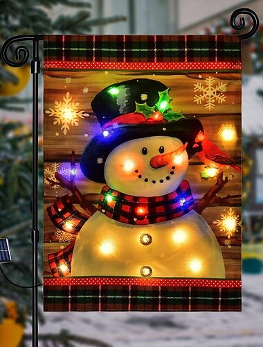 Steag de grădină iluminat de Crăciun cu LED pentru exterior steag de grădină cu om de zăpadă steag de iarnă cu două fețe pentru decorarea curții