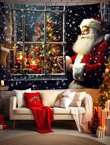 karácsonyi díszek Mikulás függő gobelin fal művészet karácsony nagy kárpit falfestmény dekoráció fénykép háttér takaró függöny otthon hálószoba nappali dekoráció
