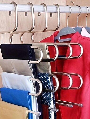 porte-pantalons multicouche, porte-vêtements multifonctionnel en forme de S pour le rangement de l'armoire, support organisateur de serviettes de salle de bain domestique, rangement antidérapant,