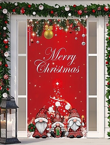 bannière de noël décorations de porte de Noël gnomes couvre-portes tapisserie de porte  toile de fond de Noël bannière de porte pour porte d'entrée fournitures de décoration de fête de