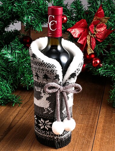 świąteczne nakładki na wino puchate, dzianinowe nakładki na butelki wina dekoracje świąteczne produkty tworzące atmosferę w domu świąteczne nakładki na butelki wina, artykuły dla małych firm
