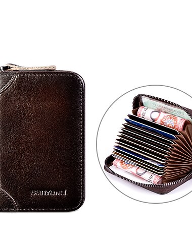 Holder multifuncional de cuero de vaca bolsa de dinero monedero 12/20 tarjetas billetera vintage delgada corta con protección RFID